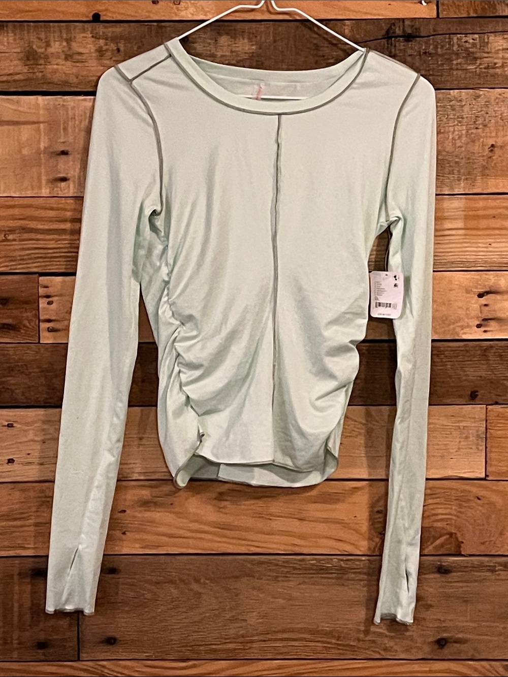 FP Movement by Free People Mint Green Long Sleeve Ruched Tee